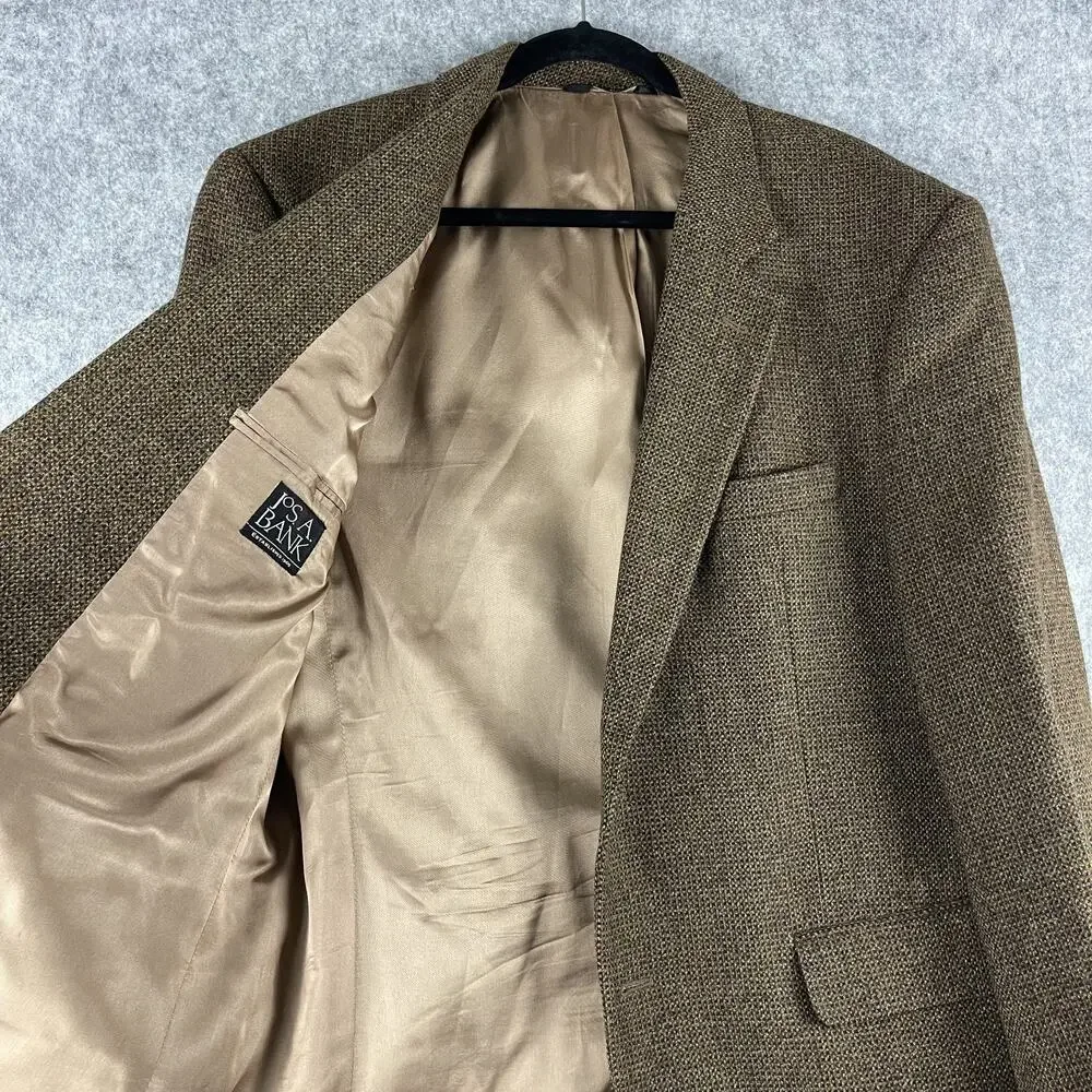 Jos A‎ Bank Wool Cashmere Tweed Blazer Sport Coat Jacket Mens 44R Brown 2 Button